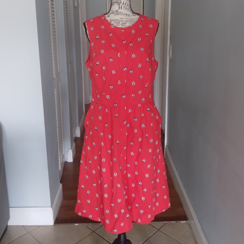 Boden Leila‎ Shirt Dress in Red Shoe printed